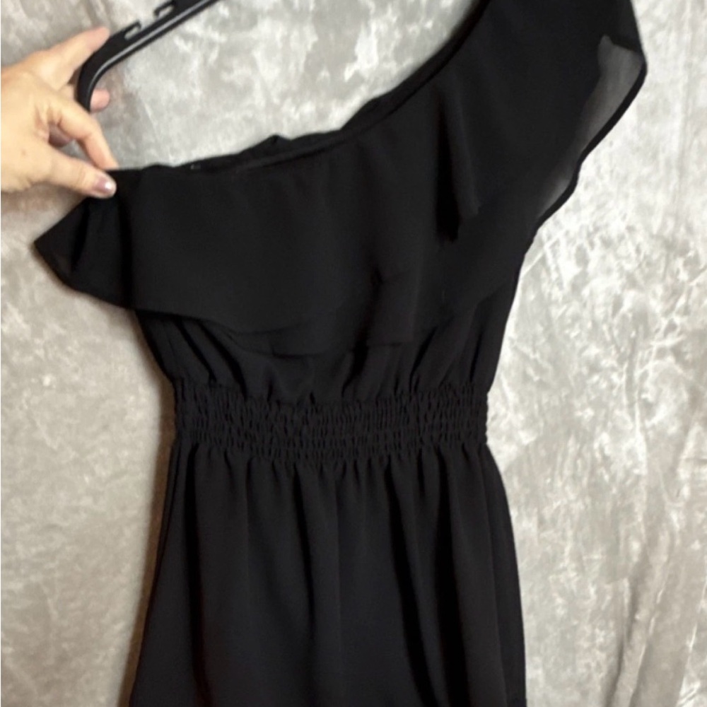 My Michelle M Black Chiffon One Shoulder Ruffle Sleeveless Blouse Romantic